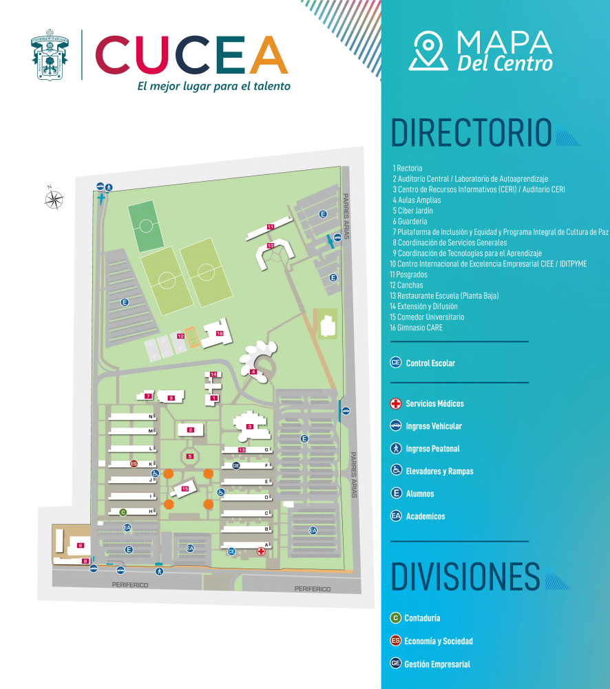 mapa de CUCEA con divisiones